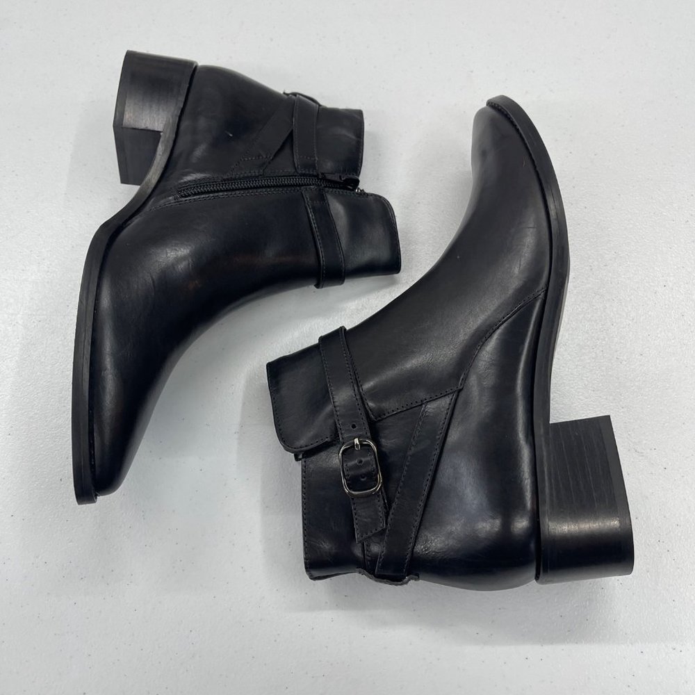 Paul Green Jelinda Buckle Strap Point Toe Black Leather Boots Womens UK 5 US 7.5